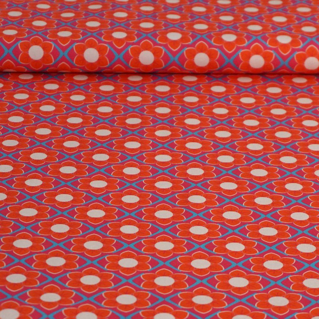 Dekostoff Canvas Retroblumen orange pink
